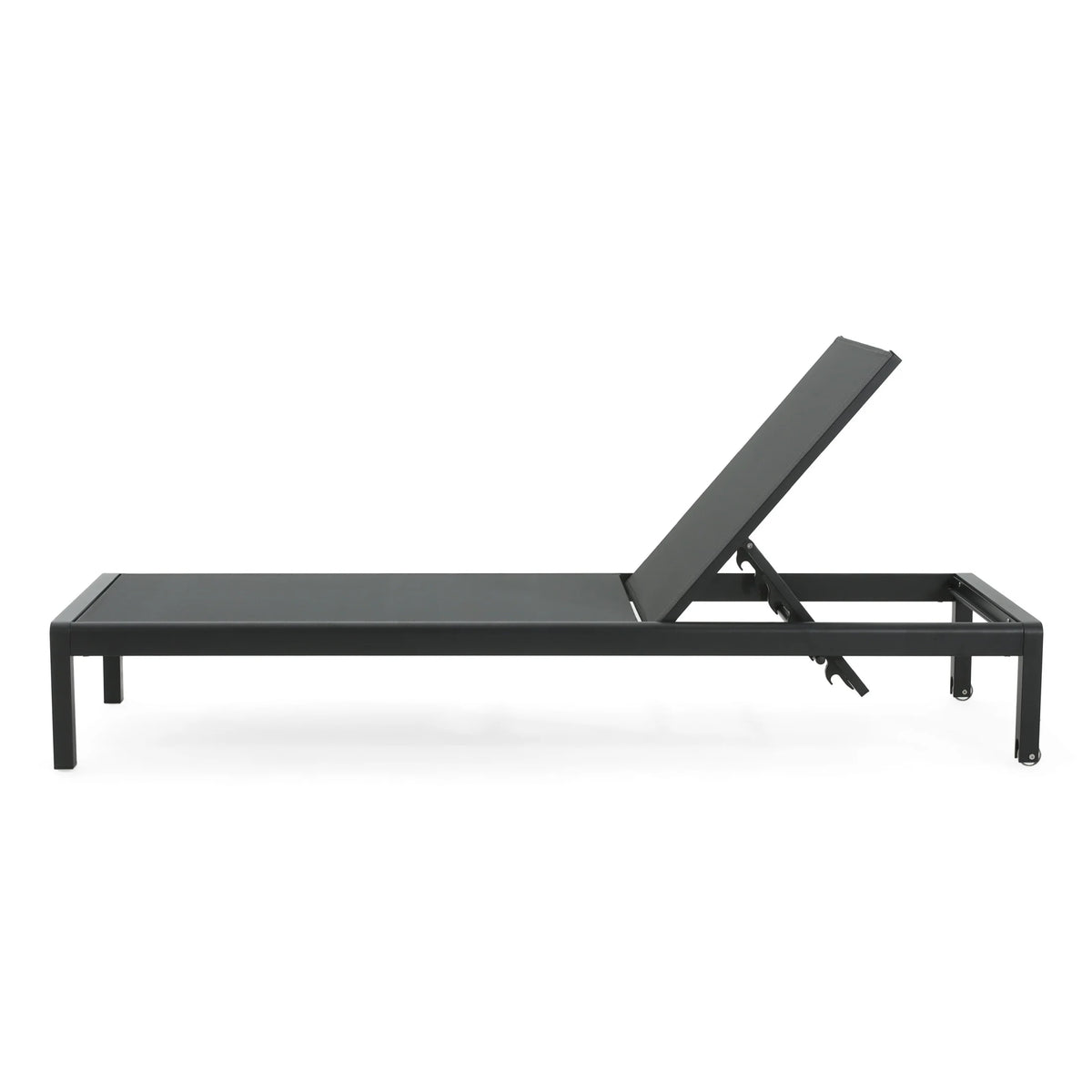 Outdoor Aluminum Mesh Chaise Lounges with Wheels and Adjustable Backrest, Black, Set of 2