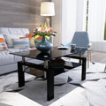 Tansole Coffee Table Glass Top Rectangular End Table Black Metal Legs for Modern Living Room