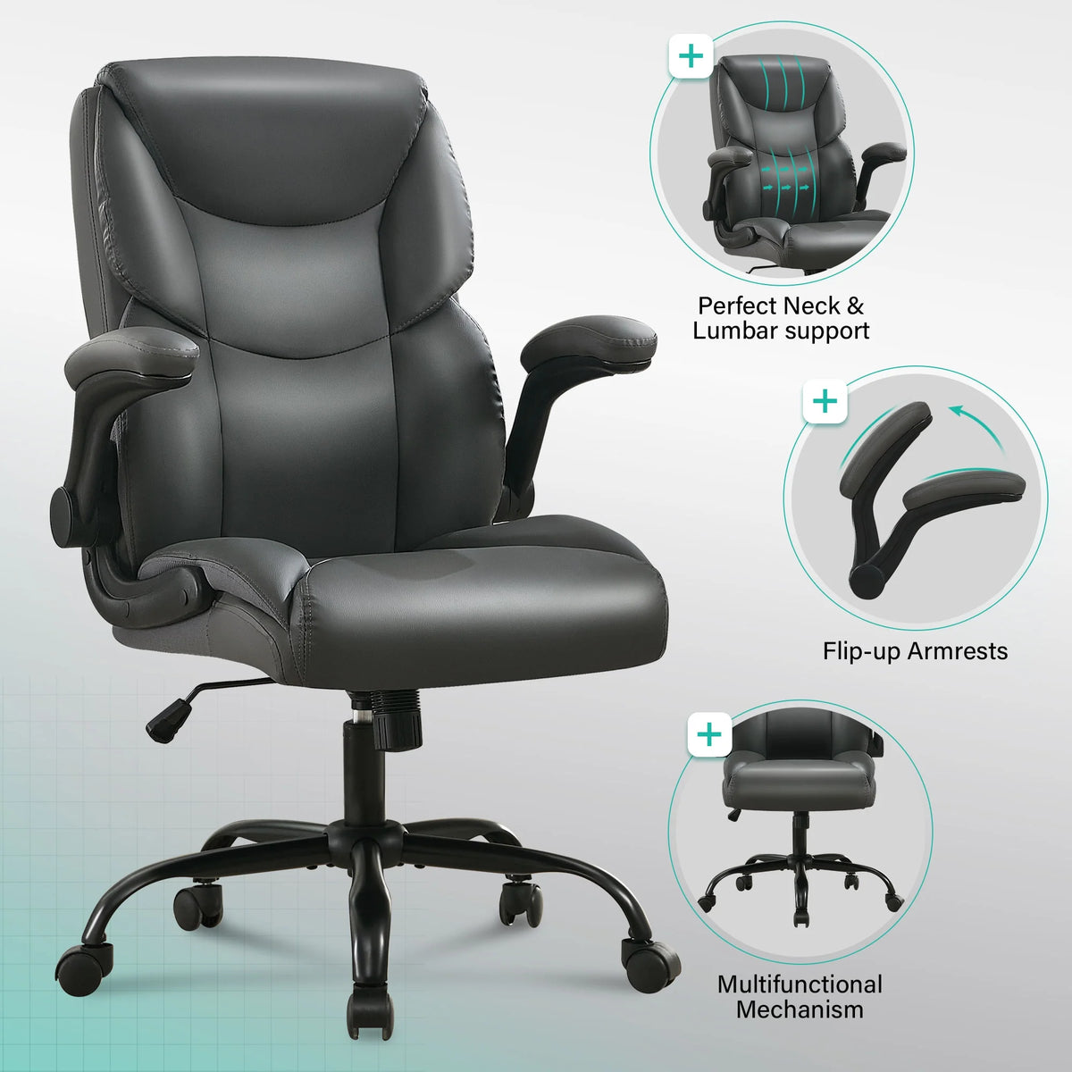 JONPONY Big and Tall Office Chair Wide Seat Ergonomic Computer Desk Chair High Back Executive Leather Chair Adjustable Task Chair Lumbar Back Support 8 Hours Heavy Duty Design,Black