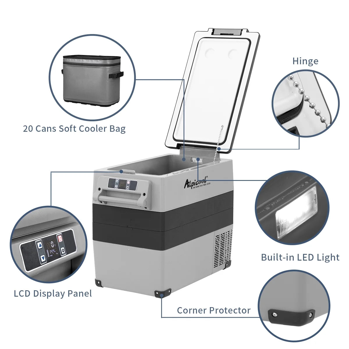Alpicool CF55 Portable Refrigerator 12 Volt Car Freezer 58 Quart(55 Liter) Vehicle, Car, Truck, RV, Boat, Mini fridge freezer for Driving, Travel, Fishing, Outdoor -4F to 68F