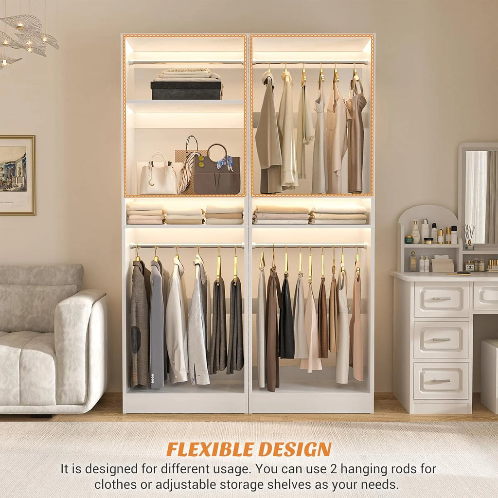 Homieasy 25 Closet System, Freestanding Closet Organizer Wardrobe with Hanging Rods and Shelves, Adjustable Clothes Garment Rack, Sturdy Walk in Closet Tower, White
