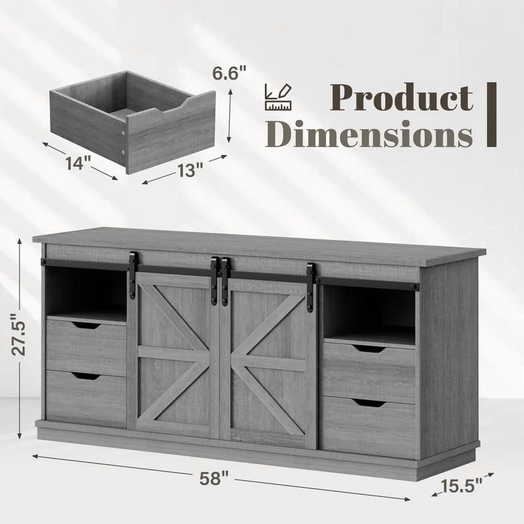 Vineego 70 inch Farmhouse TV Stand for Living Room, Entertainment Center with Sliding Barn Doors & 4 Storage Drawers, Adjustable Shelves Rustic Media Console for Bedroom,White