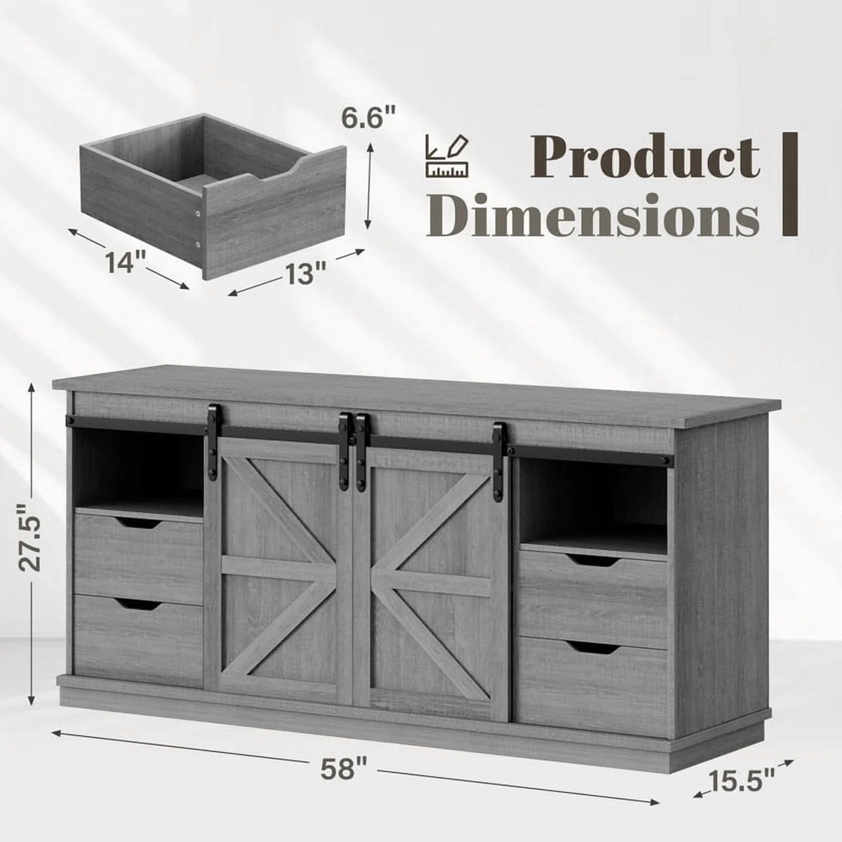 Vineego 70 inch Farmhouse TV Stand for Living Room, Entertainment Center with Sliding Barn Doors & 4 Storage Drawers, Adjustable Shelves Rustic Media Console for Bedroom,White