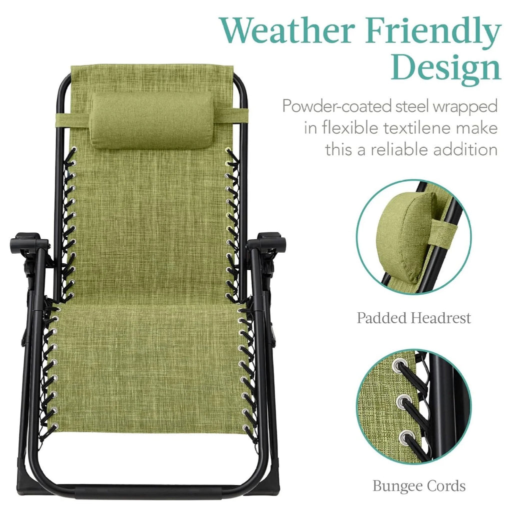 Oversized Chair, Folding Outdoor Patio Recliner, XL Anti Gravity Lounger w/Removable Cushion, Cup Holder, Side Tray, 350lb Capacity - Taupe