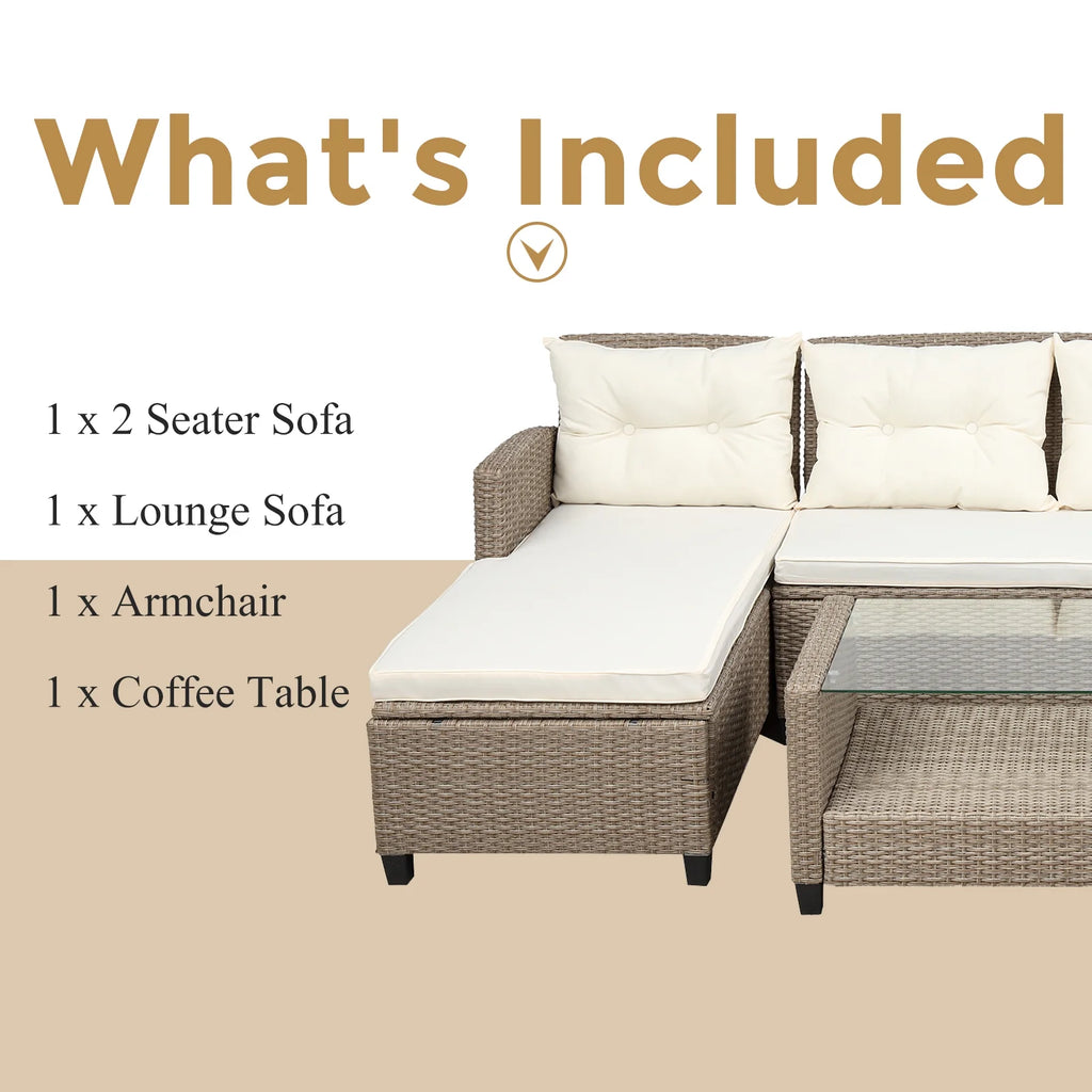 SEGMART 4 Piece Patio Furniture Set, All-Weather Outdoor Sectional Sofa Set, PE Rattan Conversation Set with Storage Box, Table & Cushions, Wicker Furniture Couch Set for Patio Deck Garden