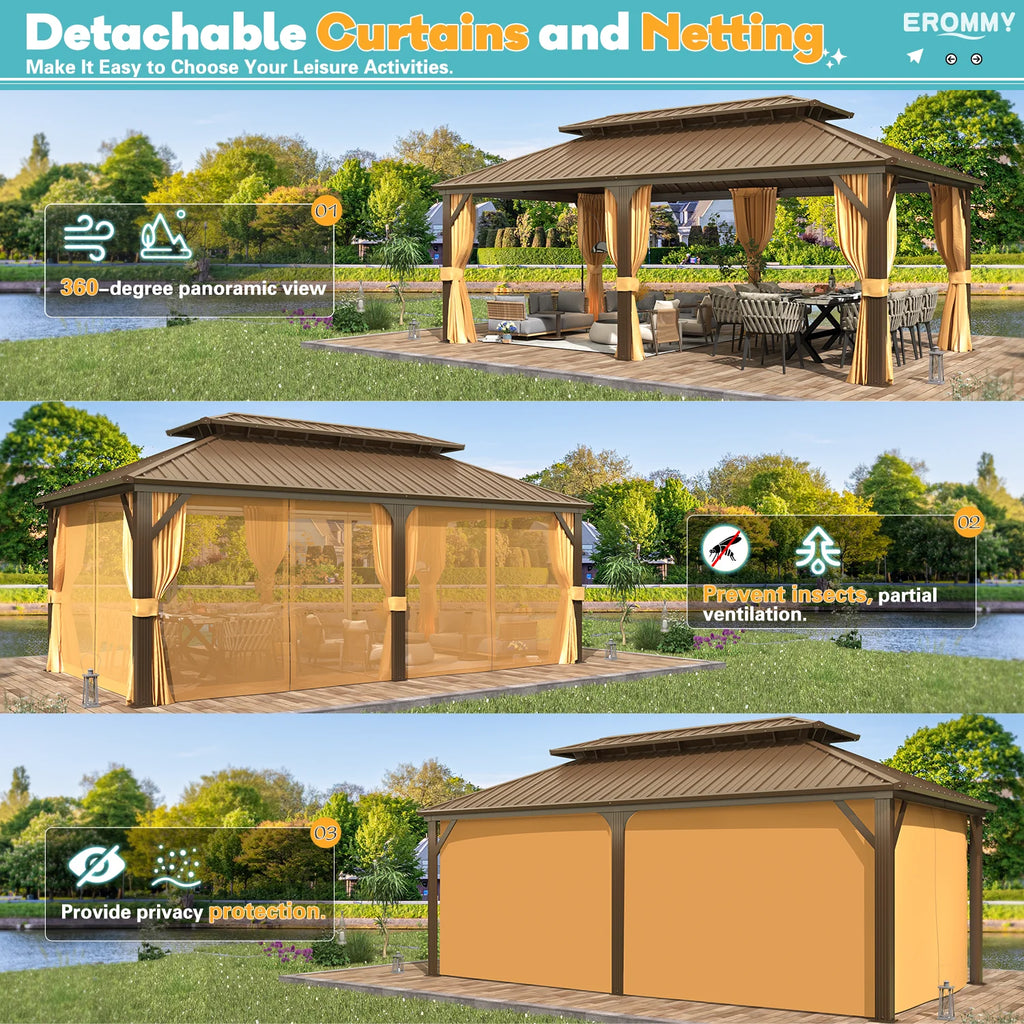 EROMMY 10'x12' Hardtop Gazebo with Galvanized Steel Double Roof & Aluminum Frame