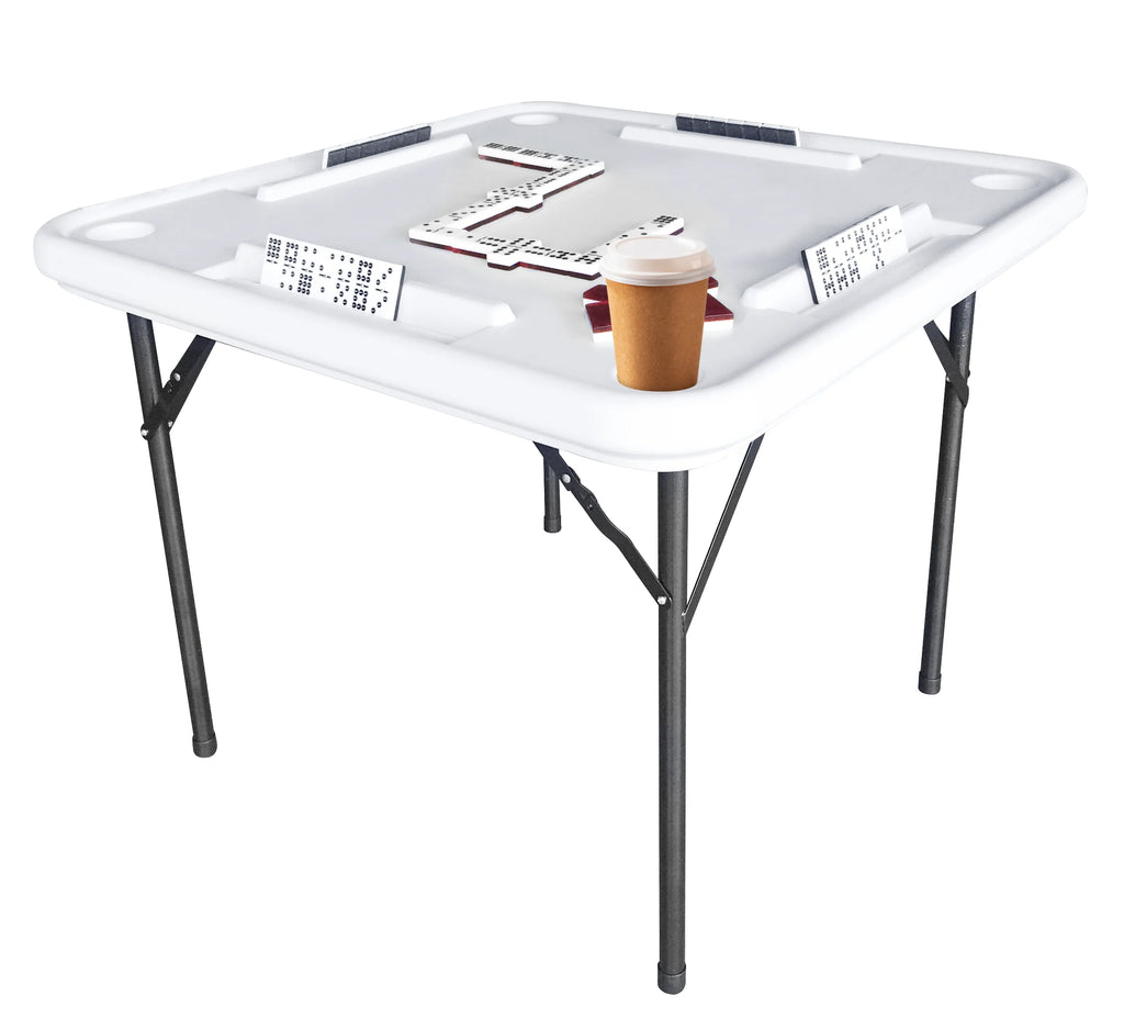 Bene Casa Foldable Domino Table with Built-In Drink Holders, 38 x 38, White