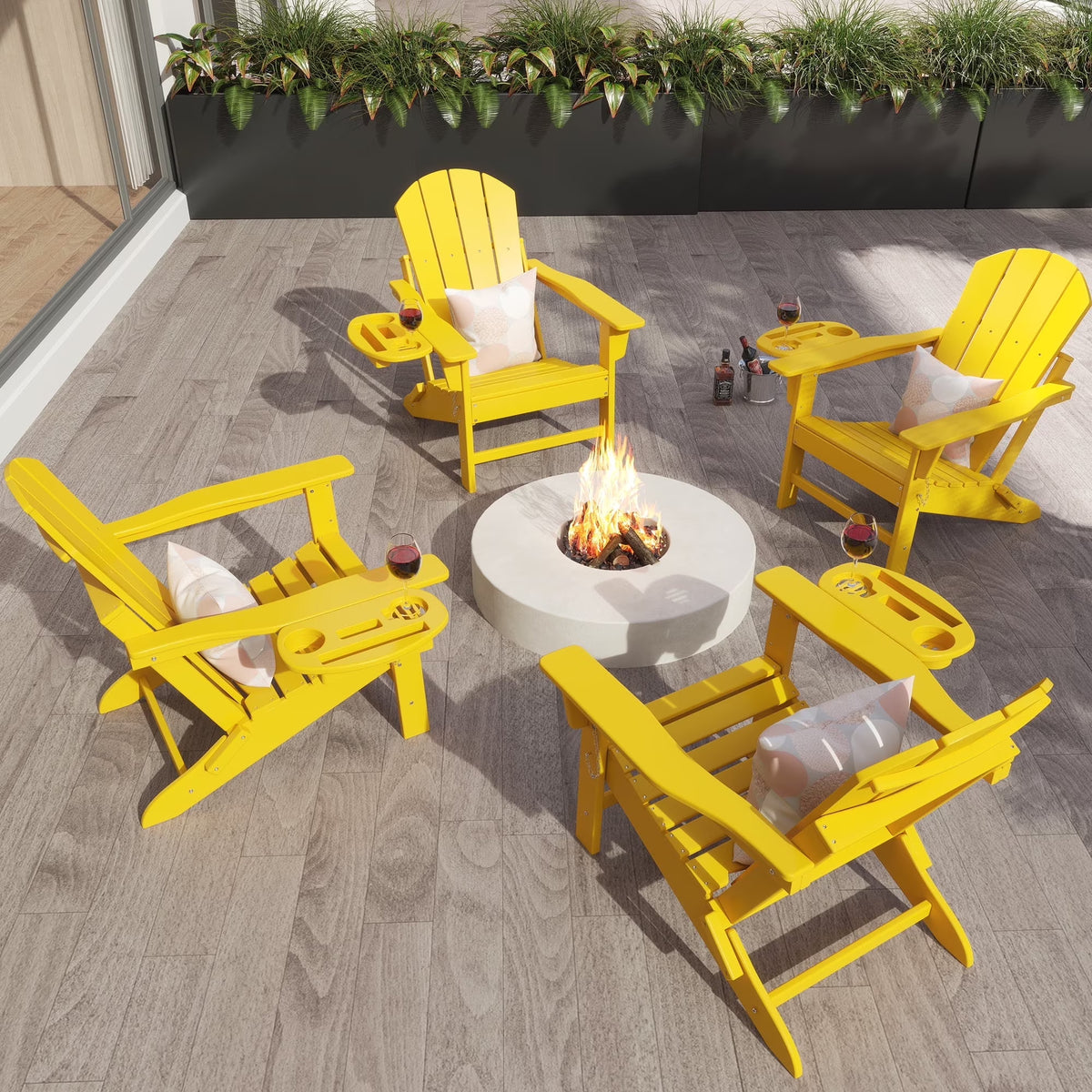 FOOWIN HDPE Plastic Adirondack Chairs Set of 4, Black