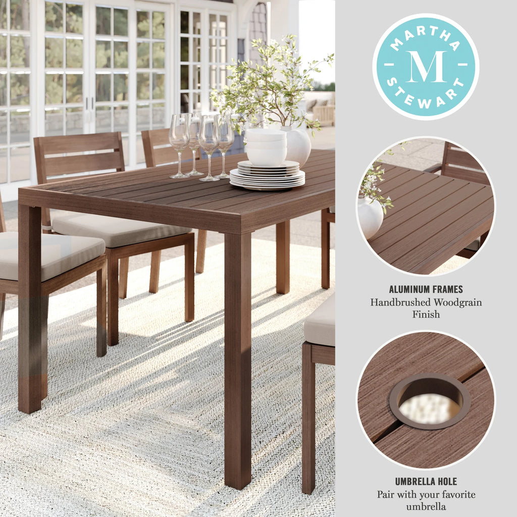 Martha Stewart 71" Indoor-Outdoor Patio Table with Gray Brushed Woodgrain Aluminum Finish