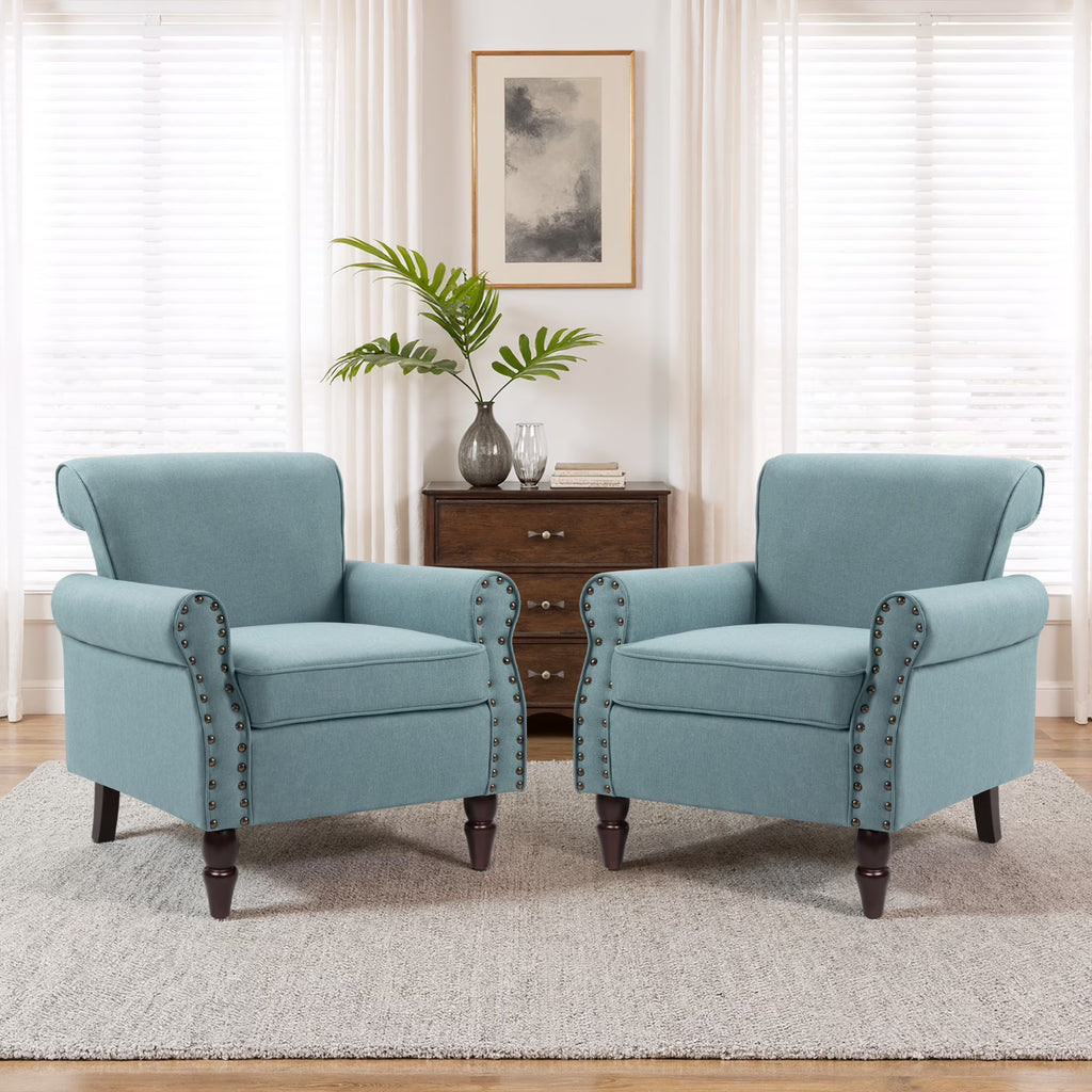 DREAMSIDEA Accent Chairs Upholstered Pattern Morden Armchair Comfy Linen Fabric Single Sofa for Living Room, Pattern White