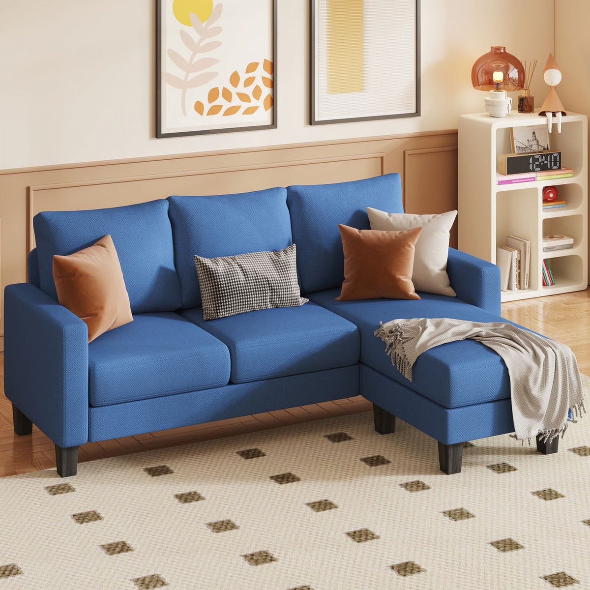 Homall Convertible Sectional Sofa Couch, Modern Linen Fabric L-Shaped Couch 3-Seat Sofa Sectional with Reversible Chaise for Small Living Room, Apartment and Small Space, Dark Gray
