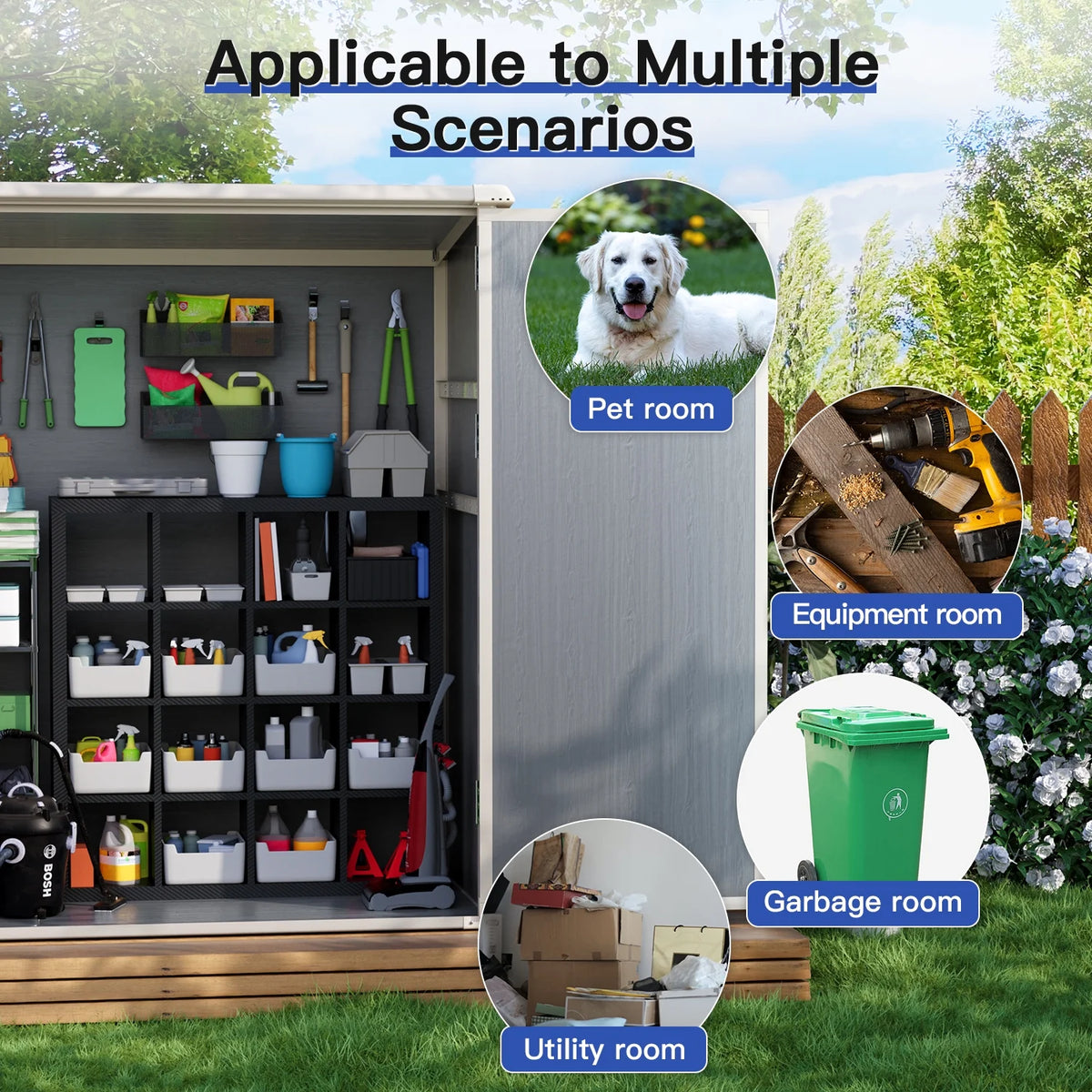 Sunmthink 5.0' X 3.1' Resin Outdoor Shed with Base Frame, Plastic Shed with Lockable Door, for Garden, Ptaio, Backyard, Gray