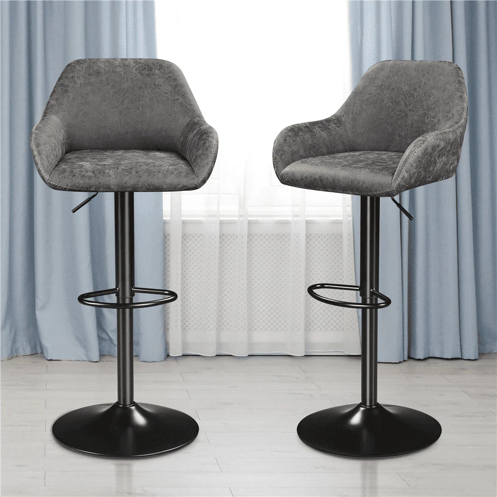 Smile Mart Adjustable Vintage Faux Leather Bar Stools with Backrest, Set of 2, Gray