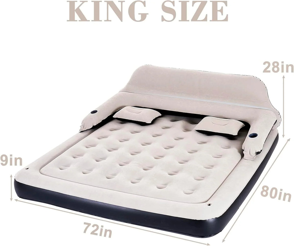 Queen Size Air Mattress Sofa Bed with Headboard and Pillow, Inflatable Bed for Outdoor Overnight