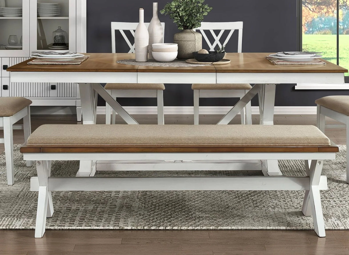 2 PCS Dining Side Chairs Furniture, Fabric Upholstered Seat Dining Chairs with X-Back Design, Wooden Cross Back Chairs for Dining Room, Bedroom and Kitchen, White and Oak Finish