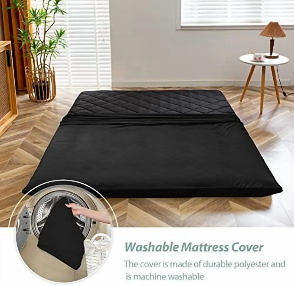 Japanese Floor Futon Mattress King Size, Floor Bed for Adults, Roll Up Folding Mattress, Diamond Patterned Japanese Futon Bed, Dark Grey