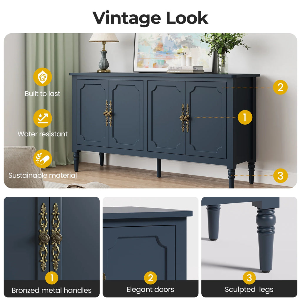 May in Color Console Cabinet, 58'' Wood Sideboard Buffet Cabinet with Storage & 4 Doors, Mid Century Modern Pantry Cabinet for Entryway, Living Room, Bedroom, Dining Room, Green