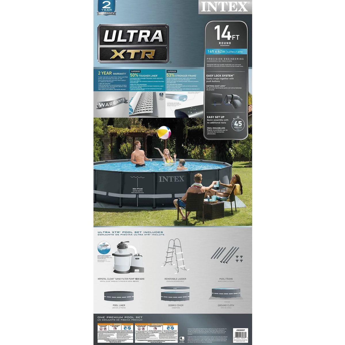 Intex Ultra XTR Frame 14'x42" Round Above Ground Outdoor Swimming Pool Set