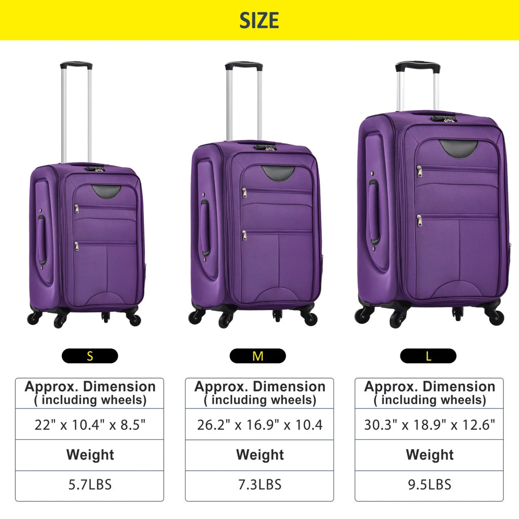Expandable Softside Luggage Sets 3 Piece,Upright Spinner Suitcases with Wheels,Lightweight Carry on Luggage Travel Set,Green
