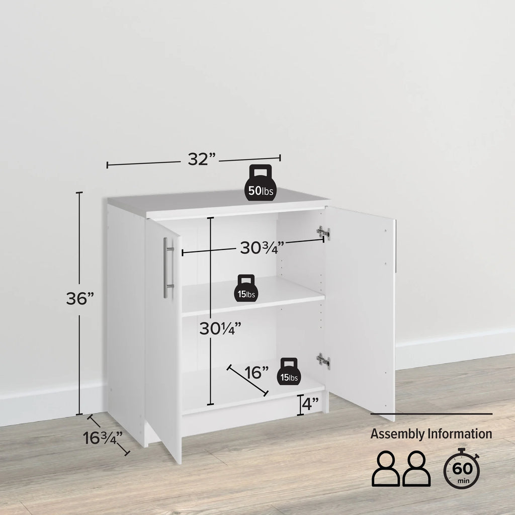 Prepac Elite Home Storage White Base Cabinet with Melamine Countertop