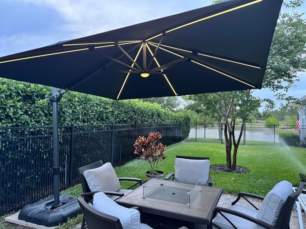 PURPLE LEAF 8x8 Ft Cantilever Umbrella Square Outdoor Patio Umbrella Large Offset Hanging Umbrella Aluminum Umbrella with 360°Rotation Adjustable Garden Pool Umbrella,Beige