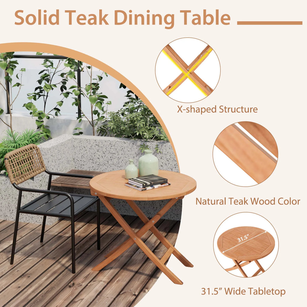Costway 3pcs Patio Outdoor  Indonesia Teak Wood Bistro Dining Set Folding Chair & Table Slatted