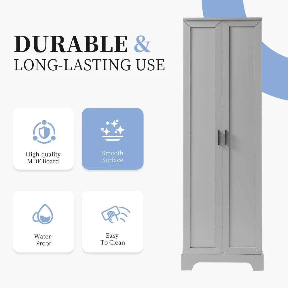 22'' Double Door Storage Cabinet with Adjustable Shelves, High Quality Bathroom Cabinet with  MDF Material, for Living room, Bathroom, Black