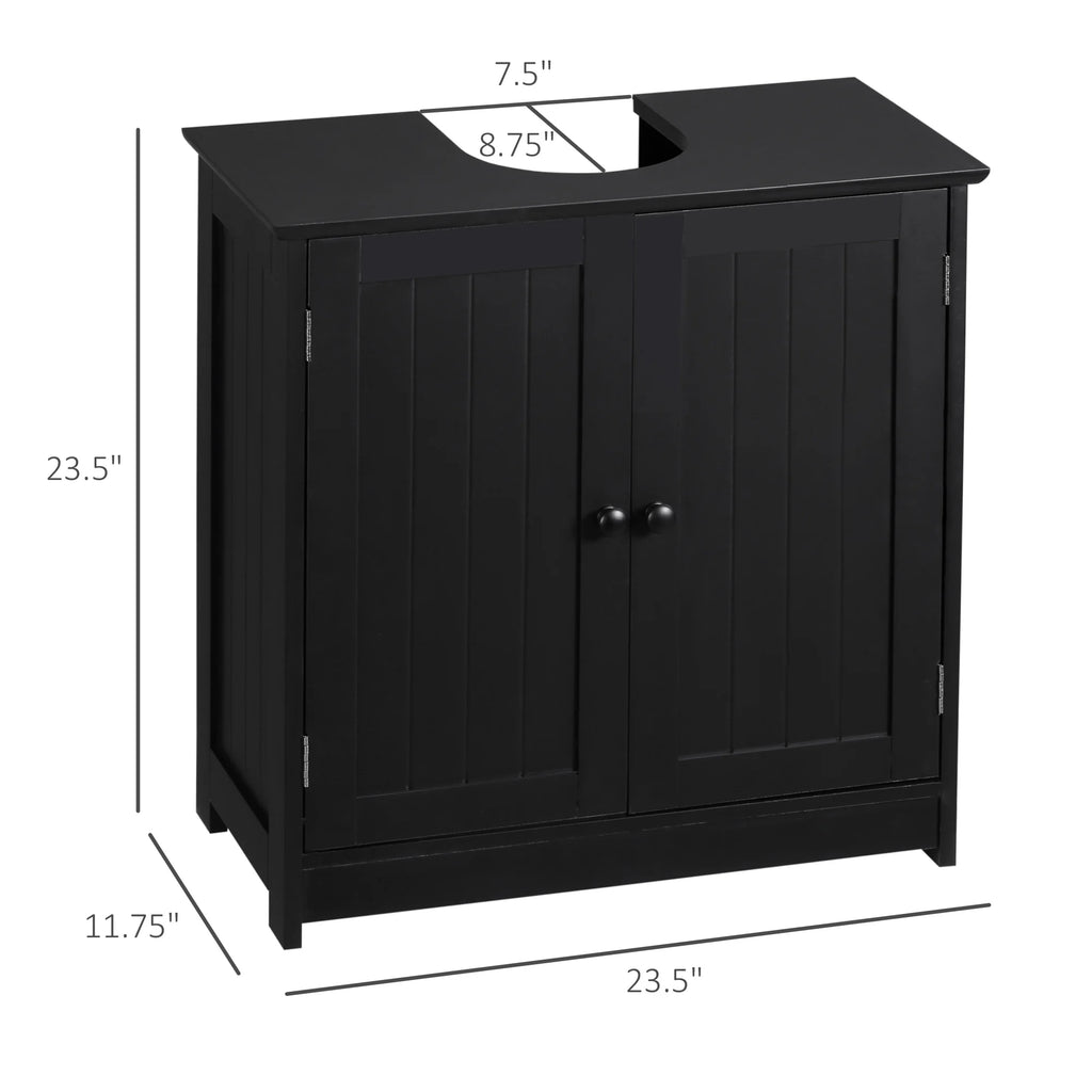 HOMCOM Under Sink Bathroom Cabinet with 2 Doors and Shelf, Pedestal Sink Bathroom Vanity Cabinet, Black