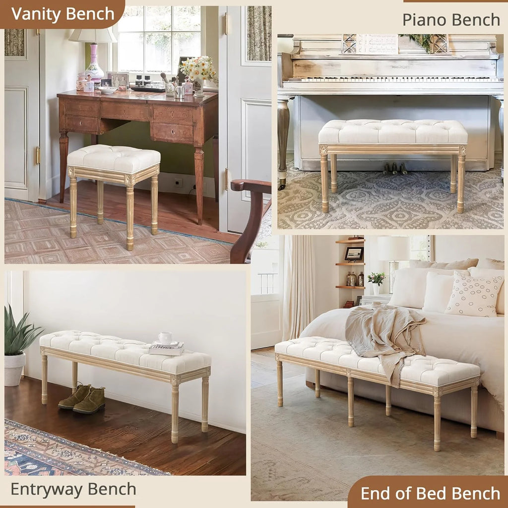 Dycanpo 44'' End of Bed Bench, Vintage Upholstered Bench for Entryway, Wheat