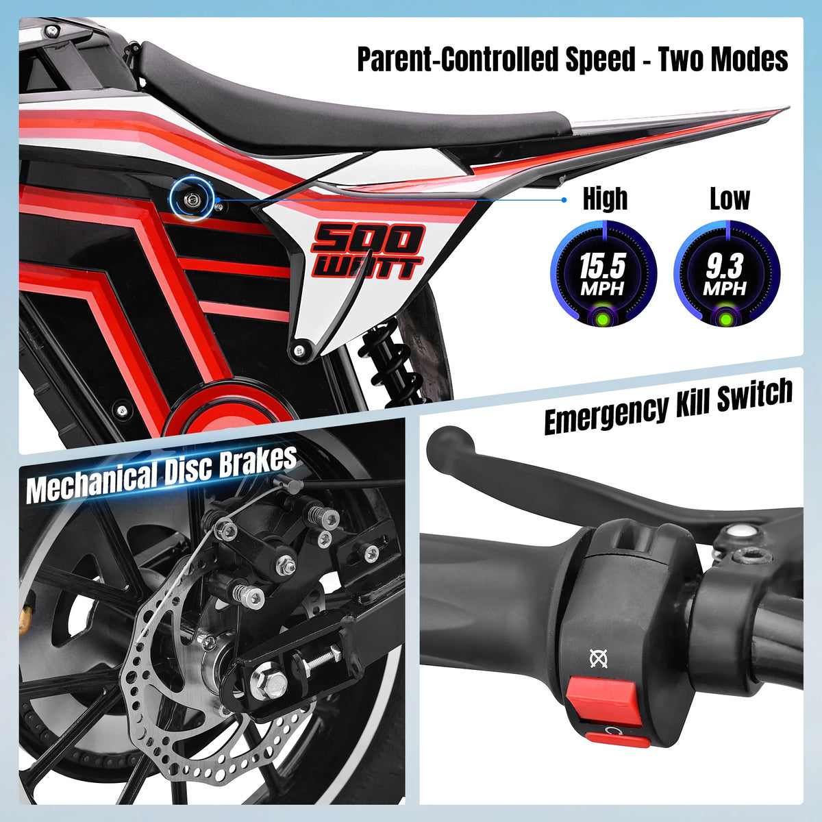 Electric Dirt Bike for Teens Adults, 500W Electric-Motorcycle Mountain Off-Road EBike