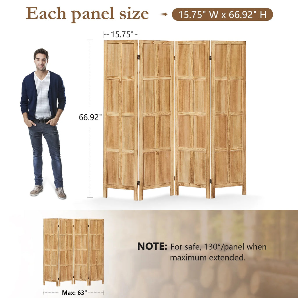 Aletheiawu 4 Panel Room Divider Wall and Folding Privacy Screens No Installation Required White