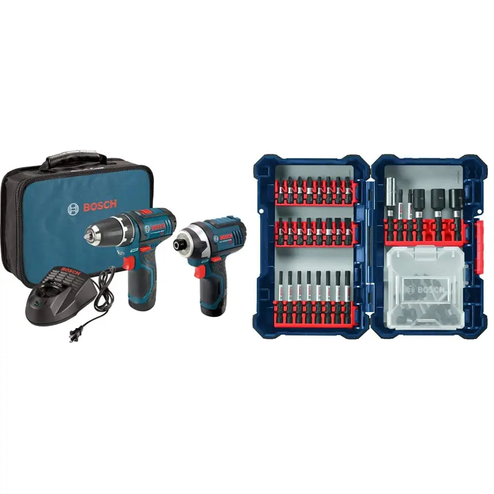 BOSCH CLPK22-120 12V Max Cordless 2-Tool 3/8 in. Drill/Driver and 1/4 in. Impact Driver Combo Kit with 2 Batteries, Charger and Case,Blue