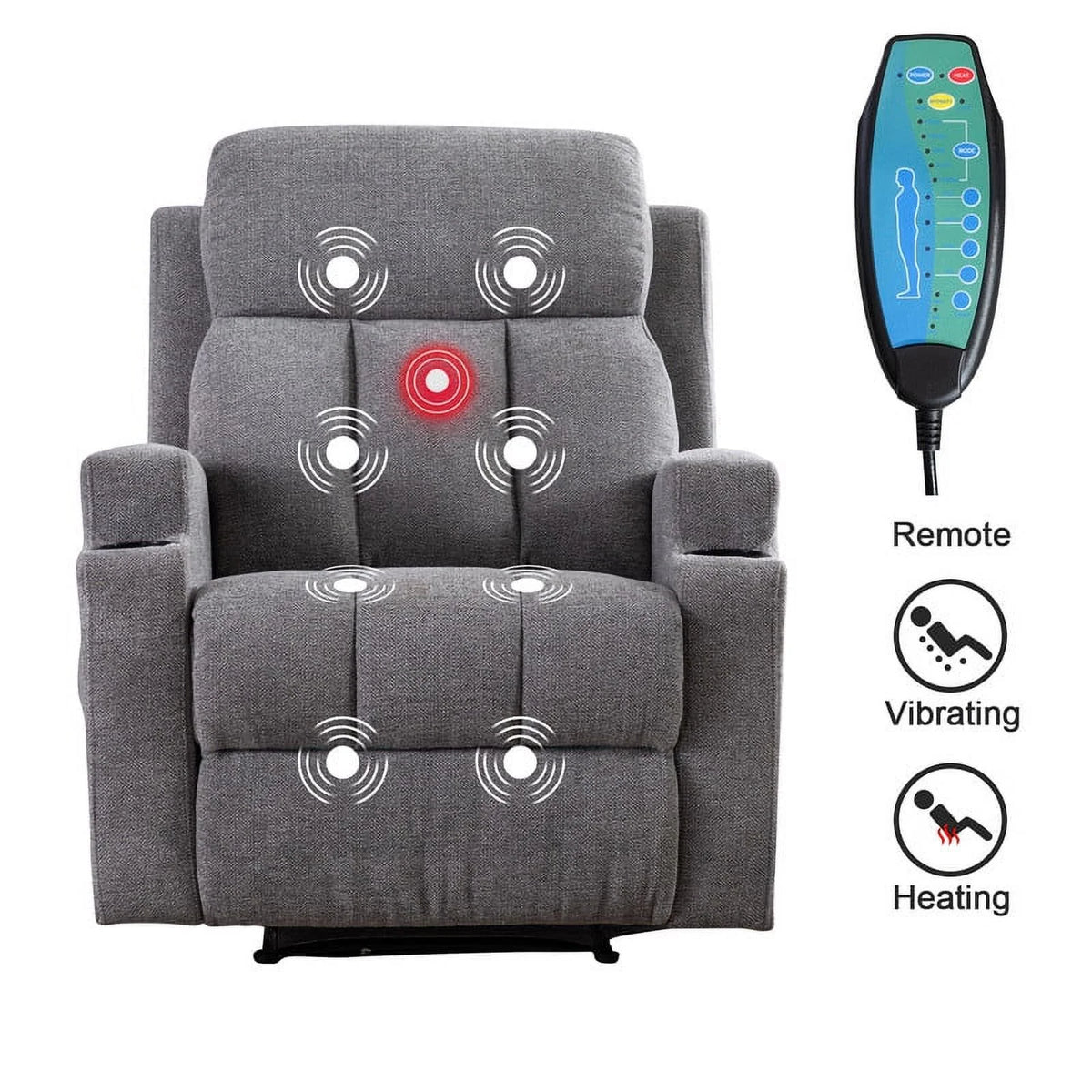 Bonzy Home Heated Manual Massage Recliner with Cup Holder Padded Breathable Fabric Recliner, Home Theater Seating Navy