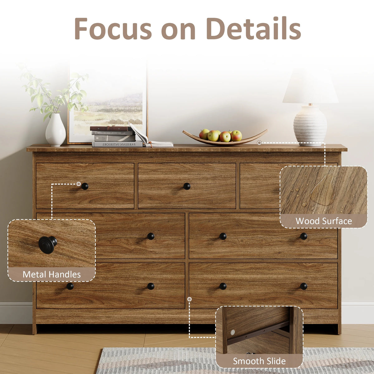 YouTrend 7 Drawer Dresser,White Dresser for Bedroom Drawer Organizer Storage Drawers,Wood Adult Storage Cabinet Living Room Hallway
