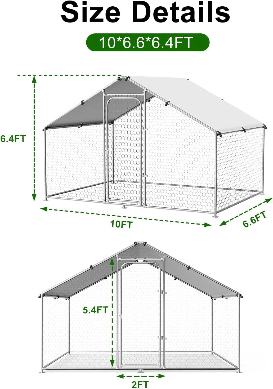 Large Metal Chicken Coop Walk-in Poultry Cage with Waterproof and UV-Resistant Cover Outdoor Chicken Run Hen Rabbit Duck House for Backyard Farm Use Spire Roof(10 W x 4.9 L x 6.4 H)