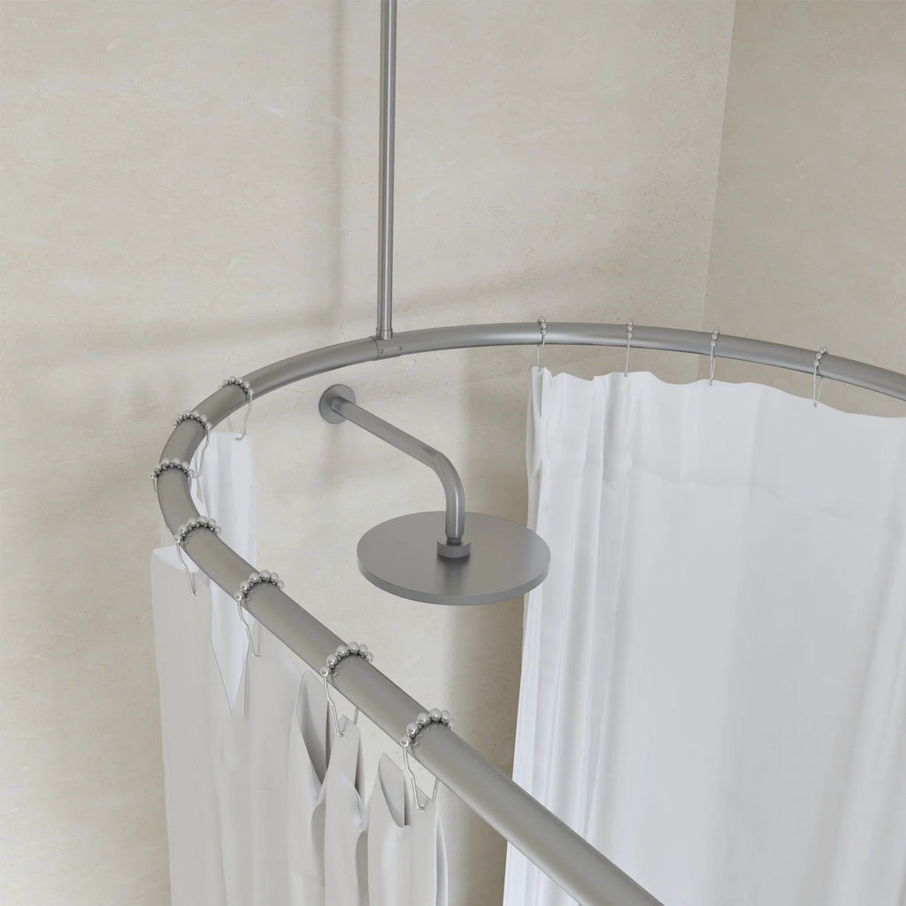 Naiture Stainless Steel Oval Shower Curtain Rod with Ceiling Support for Clawfoot Tub in 48" L X 30" W, Brushed Nickel Finish