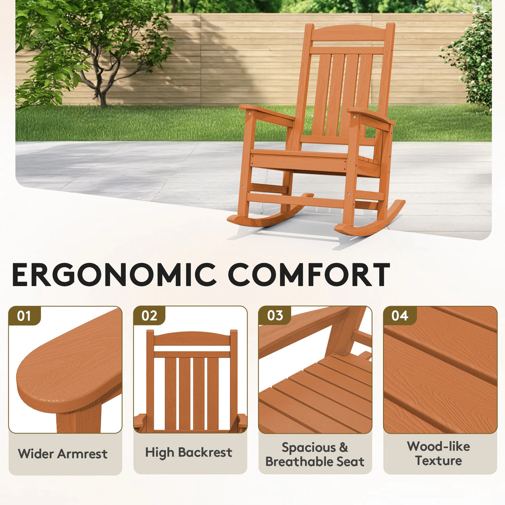 KINGYES Outdoor Rocking Chair Set of 2, HDPE Patio Rocking Chair, Heavy Duty Front Porch Rocker, Navy