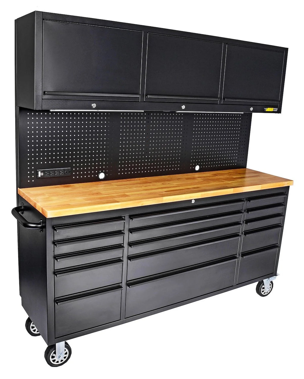 JEGS 81453 72 in. Rolling Tool Cabinet Black Powder-Coated Steel Includes: (15)