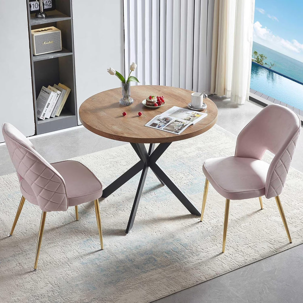 NORDICANA 5-Pieces 37-Inch Dining Table Set for 4 - Space Saving Round Table and Chairs with 4 Seaters Velvet Upholstered Chairs