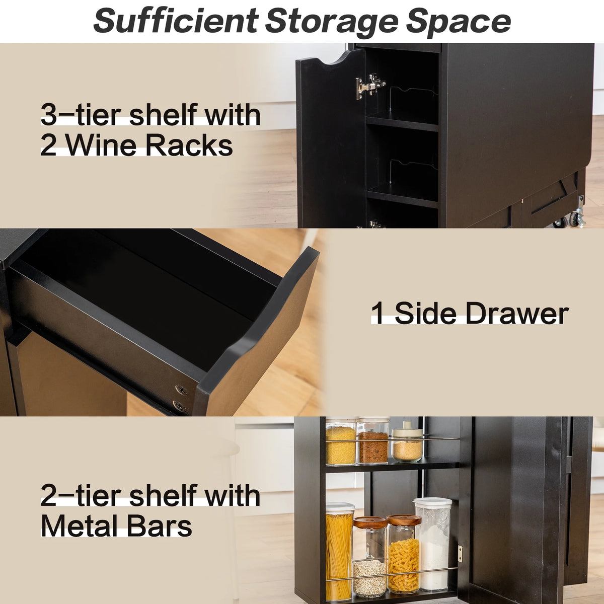 spanspace Folding Dining Table, Drop Leaf Dining Table with 6 Wheels and 2-Layer Storage Shelf, Space Saving Dining Table for Small Spaces,Folding Kitchen Table,White