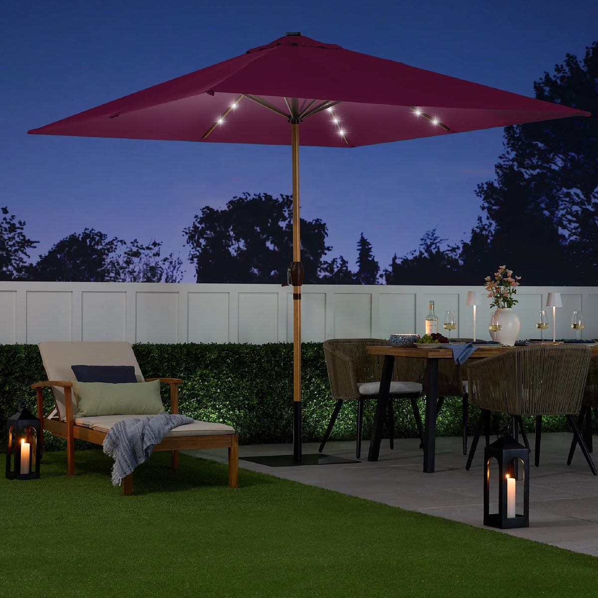 Best Choice Products 9ft Deep Square Solar LED Lighted Patio Umbrella w/ Woodgrain Pattern, UV-Resistant - Black
