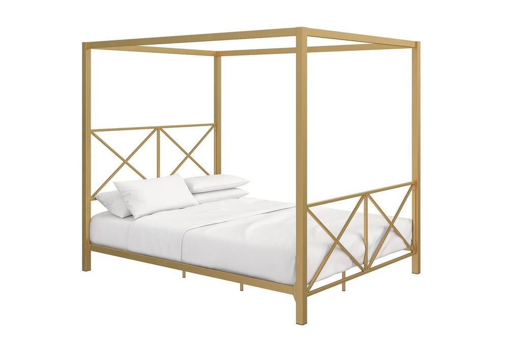 DHP Rosedale Metal Canopy Poster Bed Frame, Queen, Gold