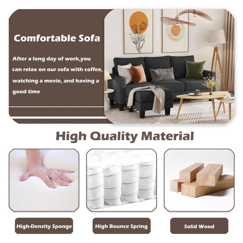 Homall Convertible Sectional Sofa Couch, Modern Linen Fabric L-Shaped Couch 3-Seat Sofa Sectional with Reversible Chaise for Small Living Room, Apartment and Small Space, Dark Gray