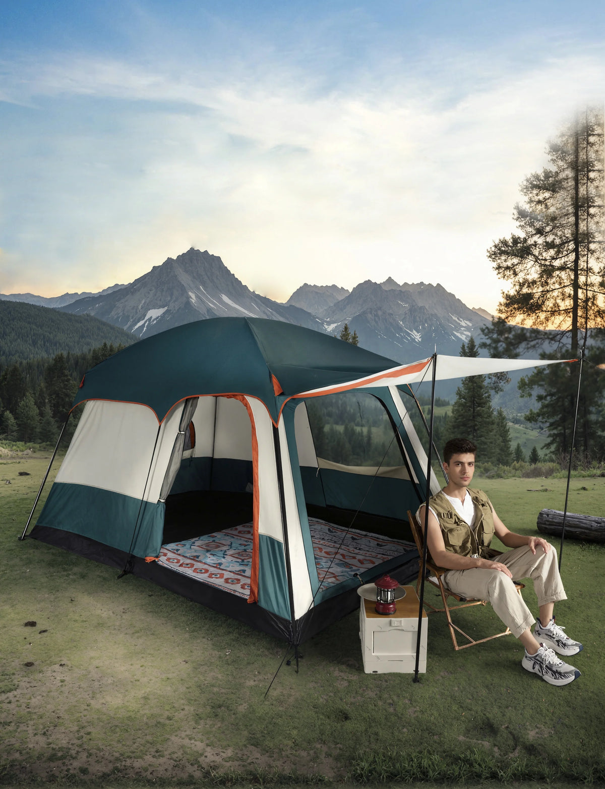 Mapskey 4 Person Tent for Camping , Family Cabin with Mesh Door Ventilation Windows for Beach Hiking Backpacking