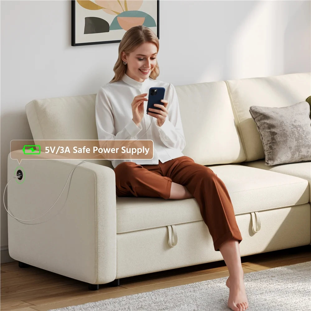 Alden Design Reversible Sectional Sofa with USB & Type-C Ports for Livingroom, Light Gray