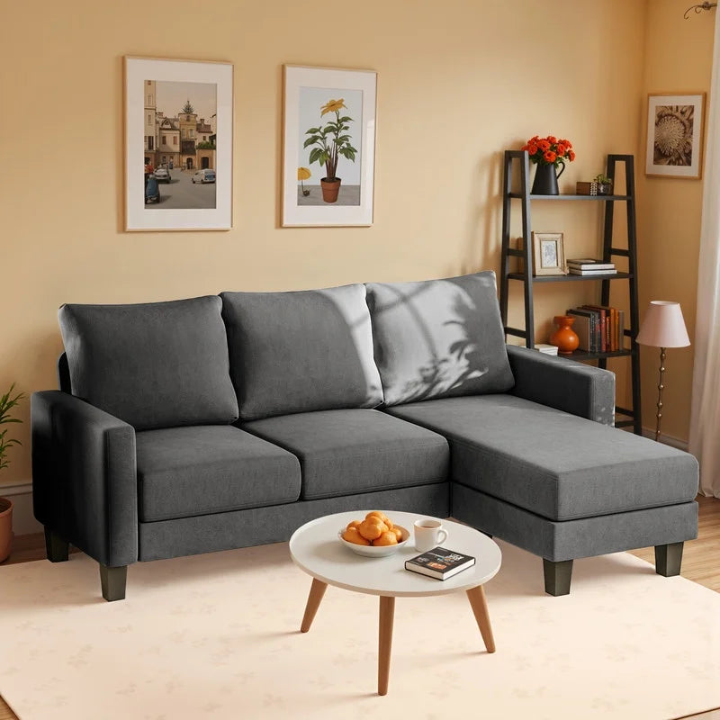 Homall Convertible Sectional Sofa Couch, Modern Linen Fabric L-Shaped Couch 3-Seat Sofa Sectional with Reversible Chaise for Small Living Room, Apartment and Small Space, Dark Gray