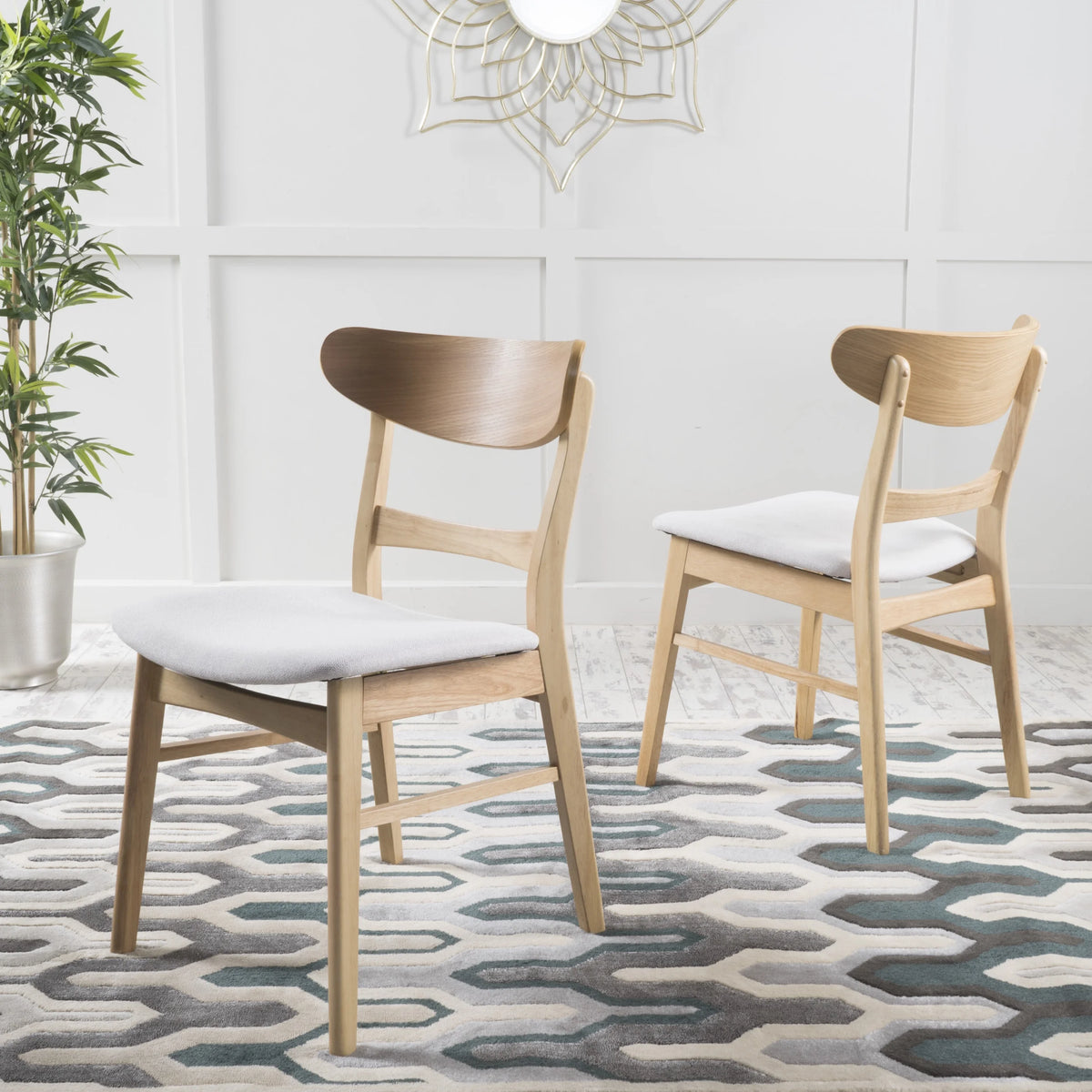 GDFSTUDIO Mid Century Modern Fabric Upholstered Rubberwood Dining Chairs, Set of 2, Dark Gray and Walnut