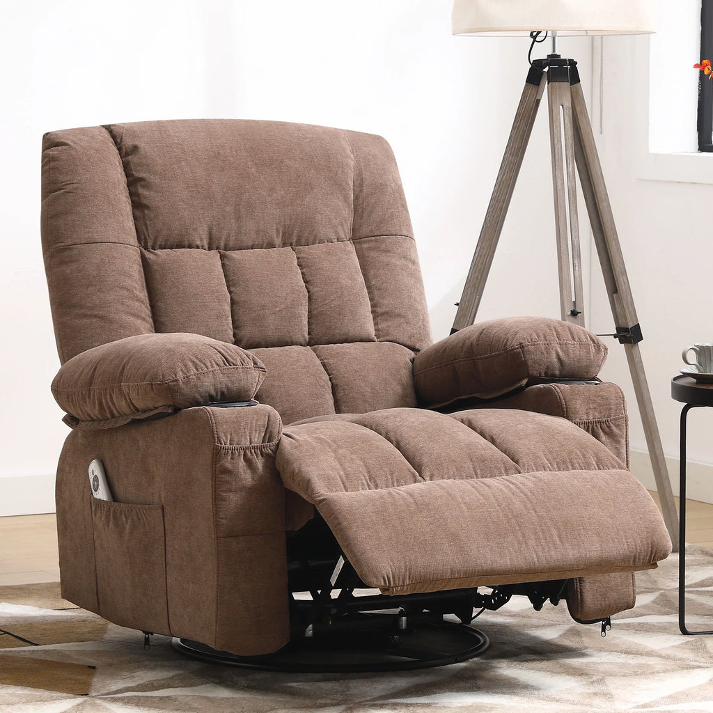 JONPONY Manual Recliner Chair with Heat Therapy and Massage Function, Heavy Duty Reclining Mechanism Massage Chair, Elderly Single Rocker Sofa with Cup Holders for Bedroom Home Theater,Blue
