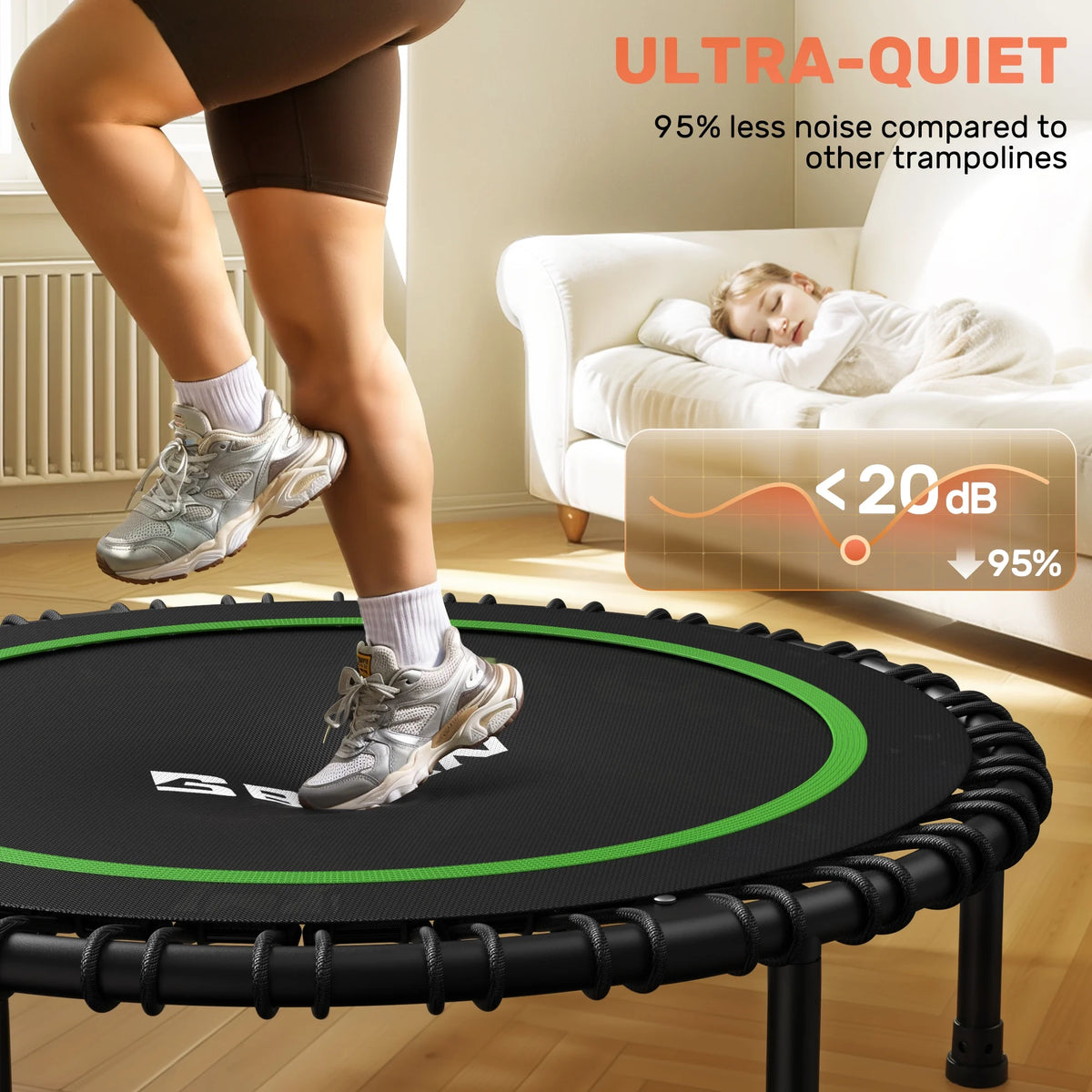 BCAN 450 LBS Foldable Mini Trampoline, 40" Fitness Trampoline with Bungees, Stable & Quiet Exercise Rebounder for Kids/Adults