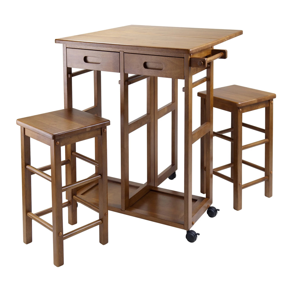 Winsome Suzanne 3-PC Space Saver Set, 2 Tuck-away stools, Teak Finish